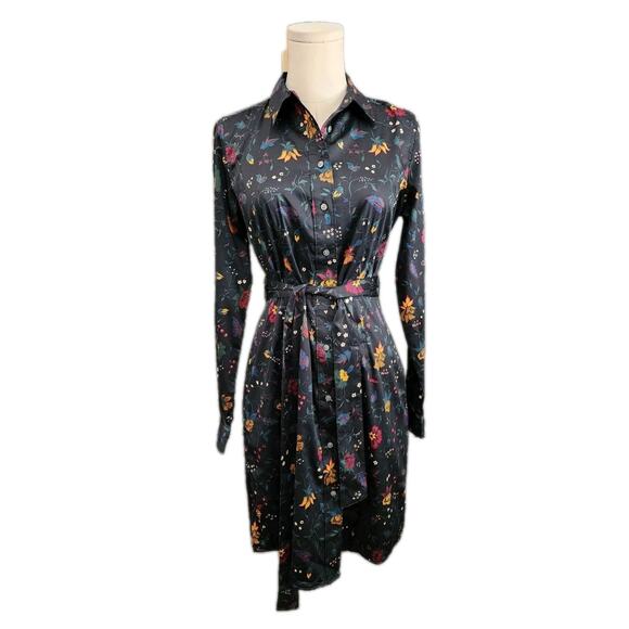 UNTUCKIT Ellery Button Up Shirt Long Sleeve Dress Women 2 Floral Belted Cotton - Picture 1 of 5